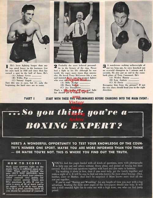 Boxing News Clipping #1370 - Abe Attell vs. Tommy Murphy, Joe Gans vs. Battling Nelson, Ad Wolgast, Willie Pep, Al Bummy Davis