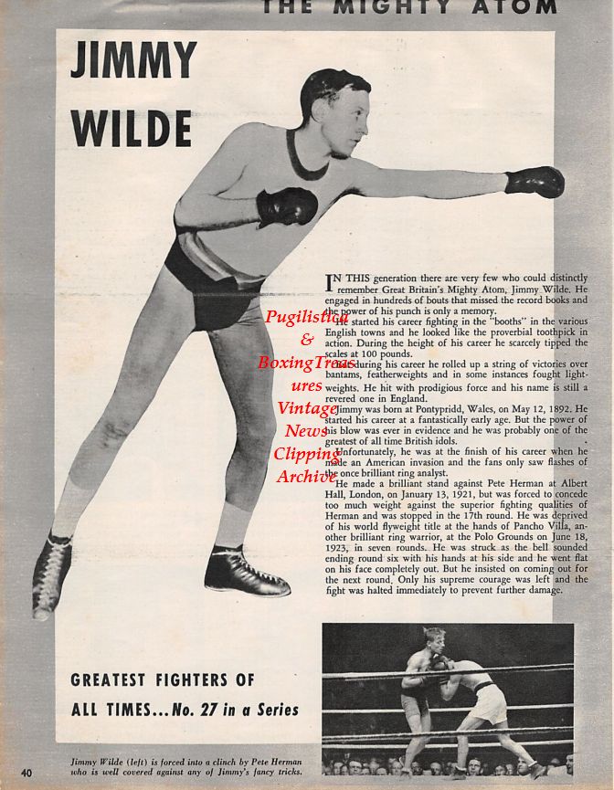 Boxing News Clipping #1371 - Jimmy Wilde, Jack Johnson, Harry Wills, Carl Bobo Olson, Barney Ross