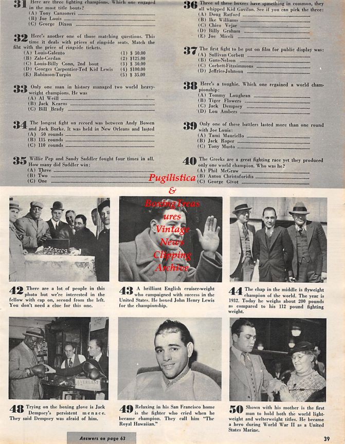 Boxing News Clipping #1371 - Jimmy Wilde, Jack Johnson, Harry Wills, Carl Bobo Olson, Barney Ross