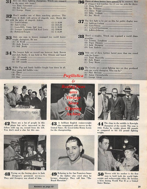Boxing News Clipping #1371 - Jimmy Wilde, Jack Johnson, Harry Wills, Carl Bobo Olson, Barney Ross