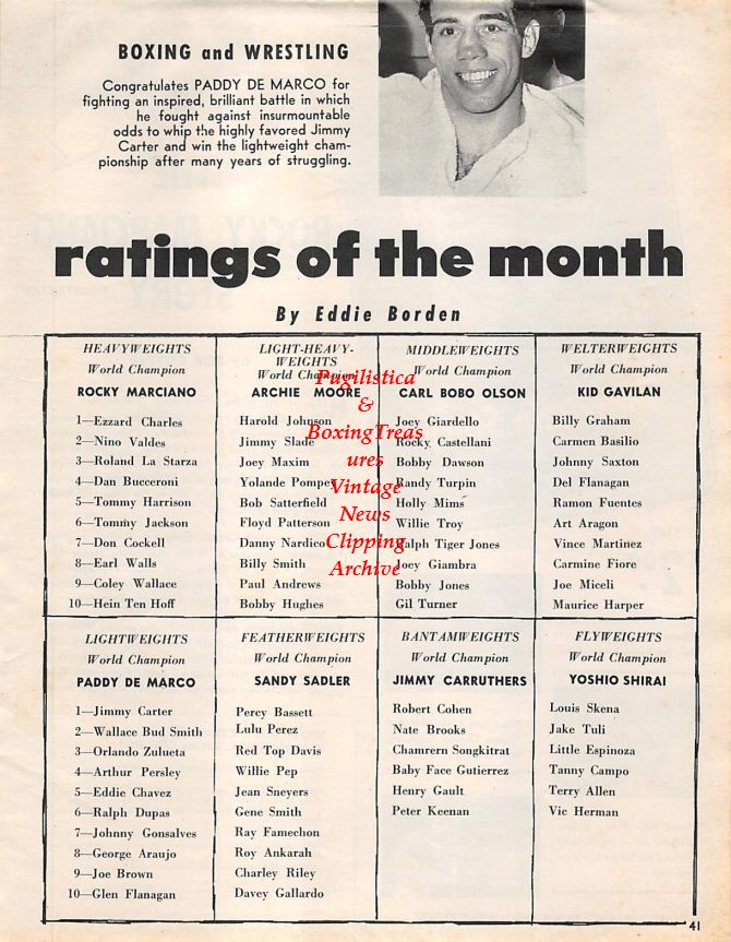 Boxing News Clipping #1372 - Rocky Marciano book ad, Paddy DeMarco