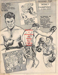 Boxing News Clipping #1375 - Cartoon by Stanley Weston with Gene Tunney, Joe Louis, Ray Robinson vs. Randy Turpin, Benny Leonard vs. Lew Tendler