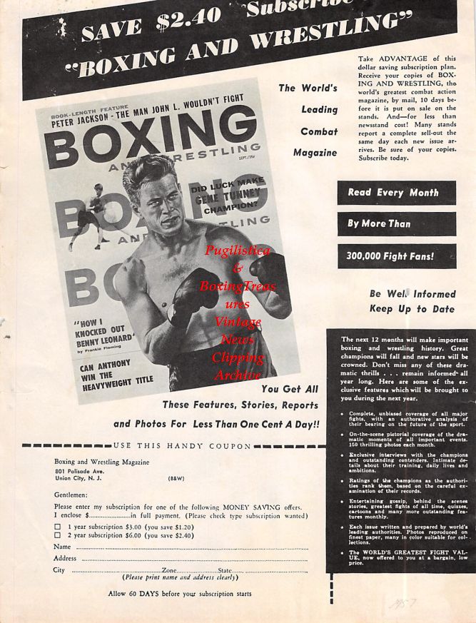 Boxing News Clipping #1376 - Sugar Ray Robinson vs. Carmen Basilio