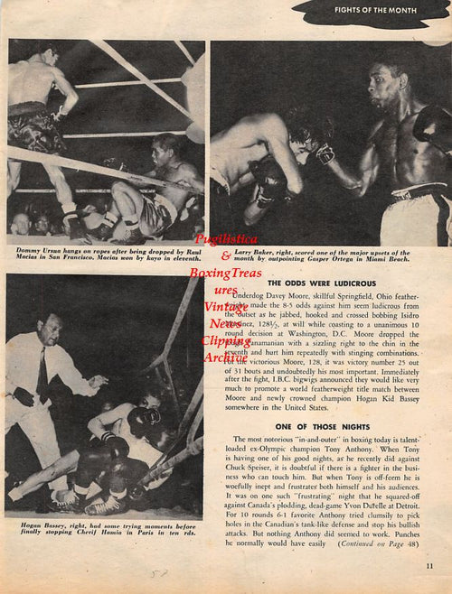 Boxing News Clipping #1379 - Sugar Ray Robinson, Dommy Ursua vs. Raul Macias, Larry Baker vs. Gaspar Ortega, Hogan Bassey vs. Cherif Hamia