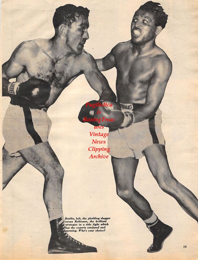 Boxing News Clipping #1383 - "Sailor" Tom Sharkey, Carmen Basilio vs. Sugar Ray Robinson
