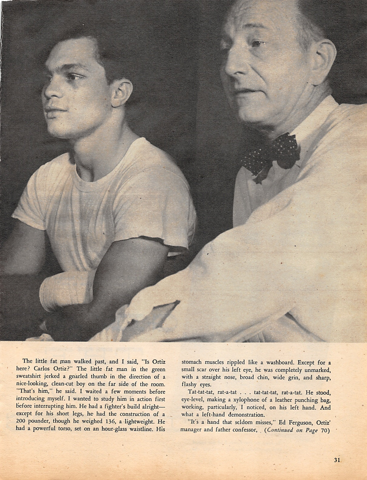 Boxing News Clipping #1389 - Carlos Ortiz and Ed Ferguson, Rocky Marciano, Joe Louis