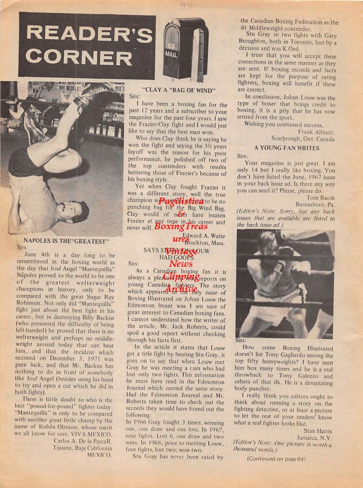 Boxing News Clipping #139 - Jose Napoles, Tony Gagliardo