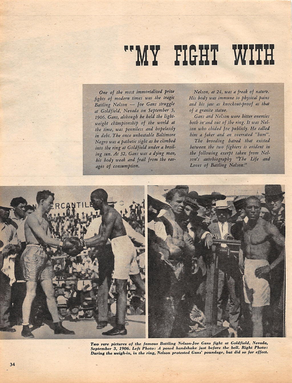 Boxing News Clipping #1390 - Joe Gans vs. Battling Nelson, Sugar Ray Robinson, Willie Pep