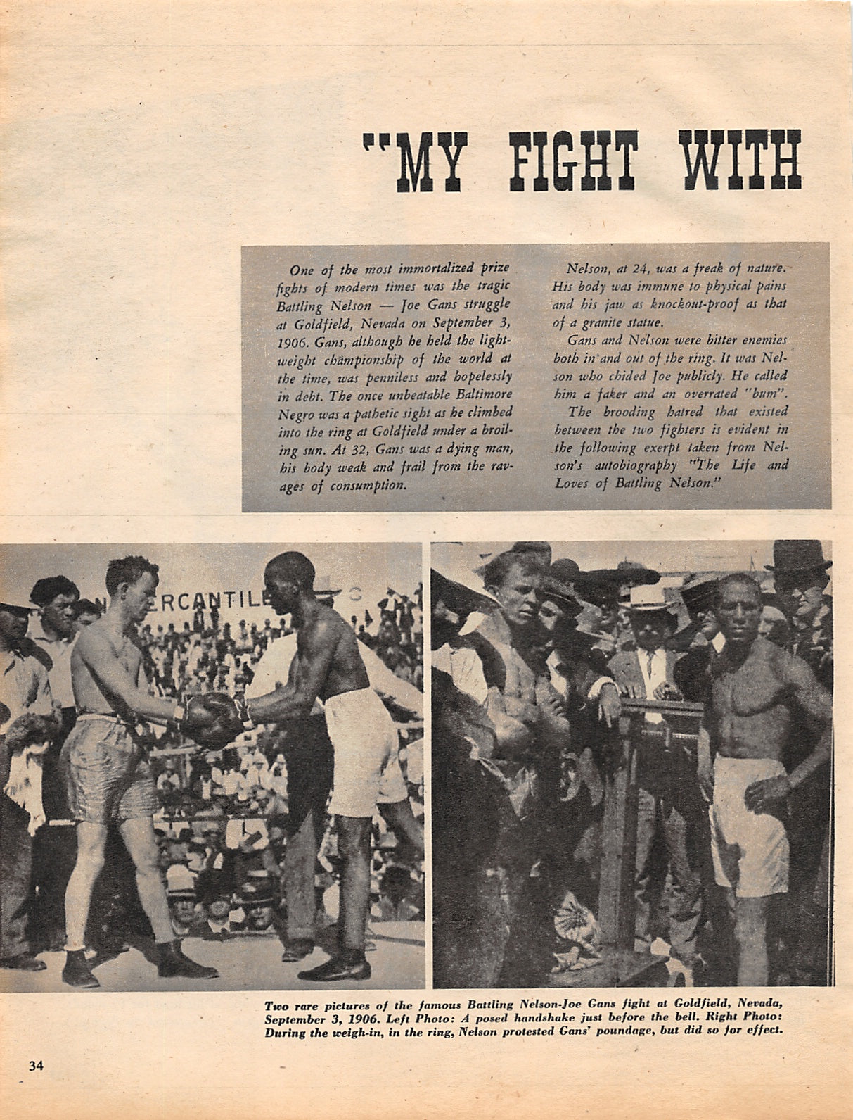 Boxing News Clipping #1390 - Joe Gans vs. Battling Nelson, Sugar Ray Robinson, Willie Pep