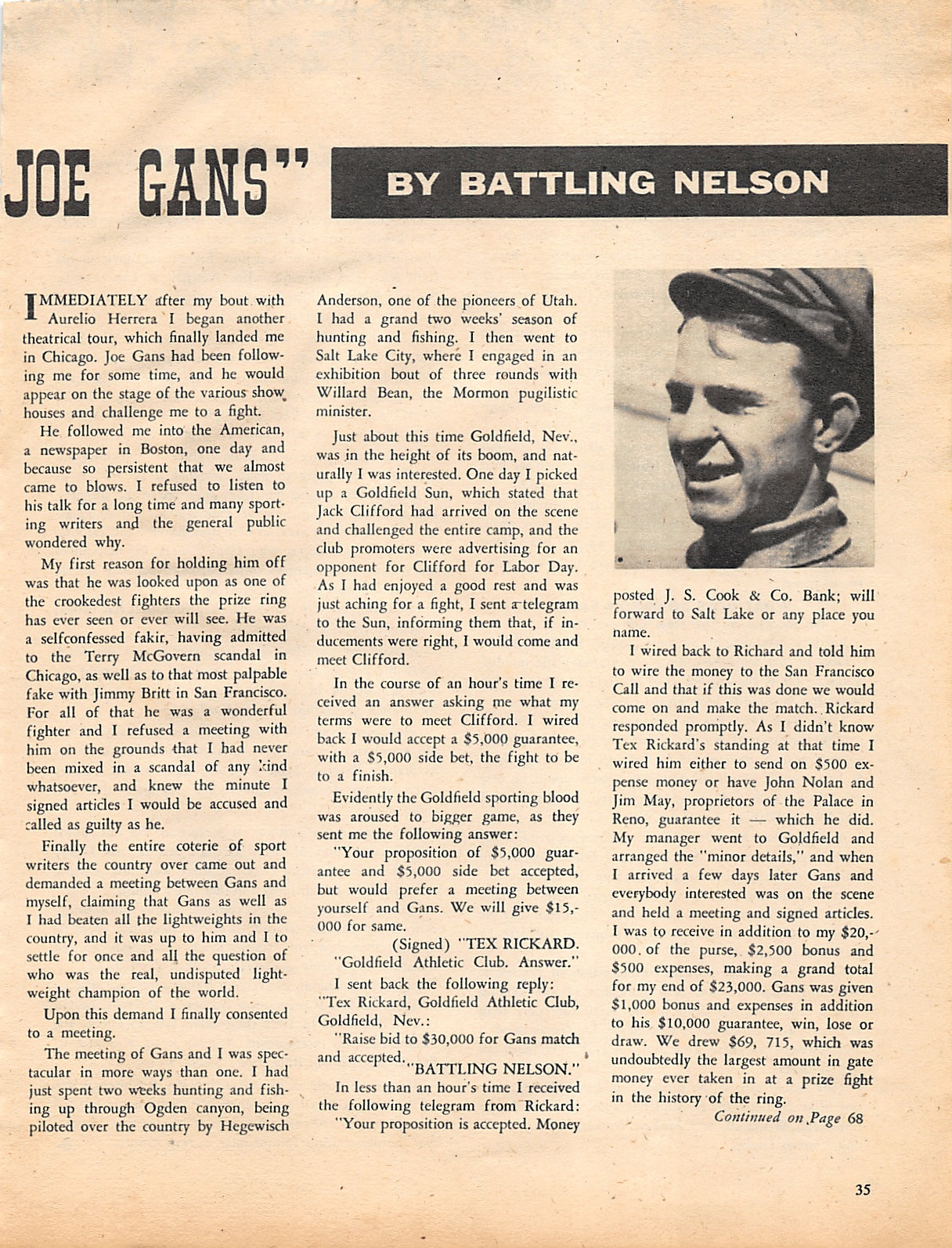 Boxing News Clipping #1391 - "My Fight With Joe Gans" Battling Nelson