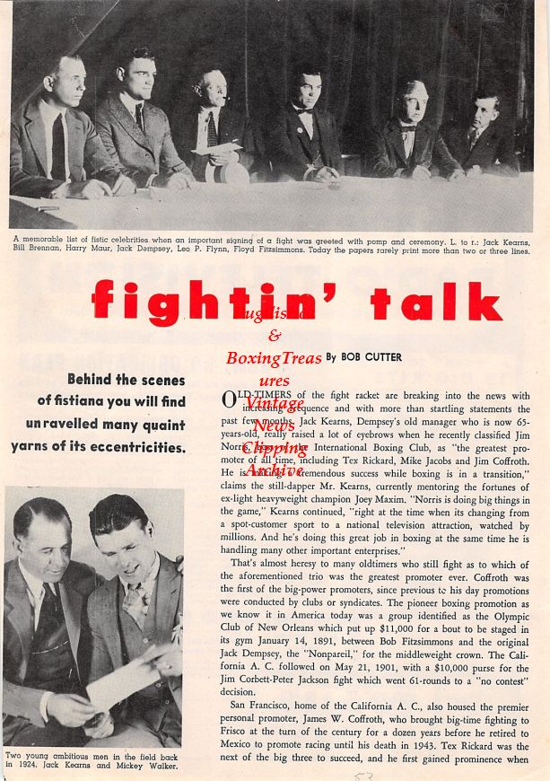 Boxing News Clipping #1394 - Jack Kearns, Mickey Walker, Bill Brennan, Harry Maur, Jack Dempsey, Leo P. Flynn, Floyd Fitzsimmmons