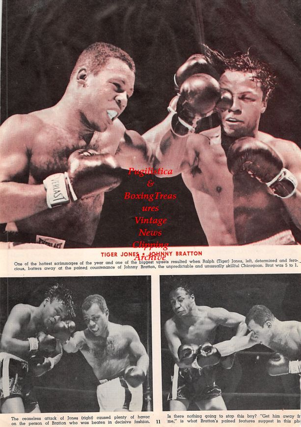 Boxing News Clipping #1395 - Tiger Jones vs. Johnny Bratton, Johnny Gonsalves vs. Orlando Zulueta, Vic Cardell vs. Rocky Castellani, Tommy Collins