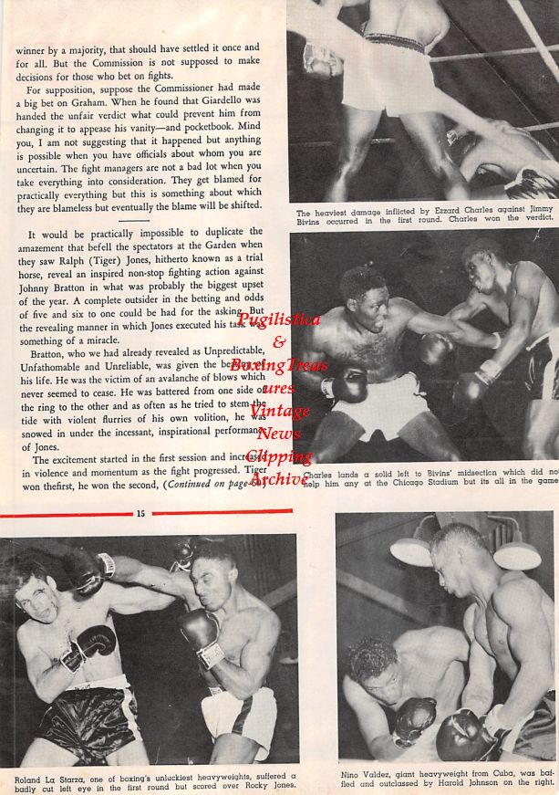Boxing News Clipping #1397 - Pat McMurtry, Homer Amundsen, Ezzard Charles vs. Jimmy Bivins, Roland LaStarza vs. Rocky Jones, Nino Valdez vs. Harold Johnson