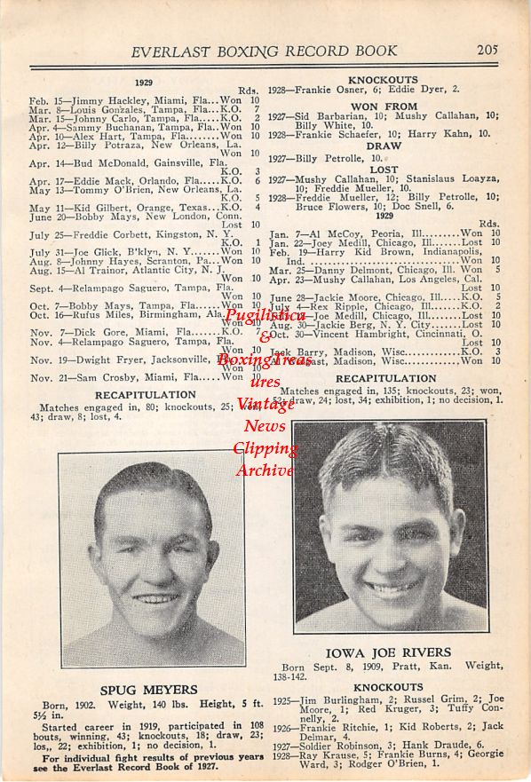 Boxing News Clipping #14 - Spug Meyers, "Iowa" Joe Rivers