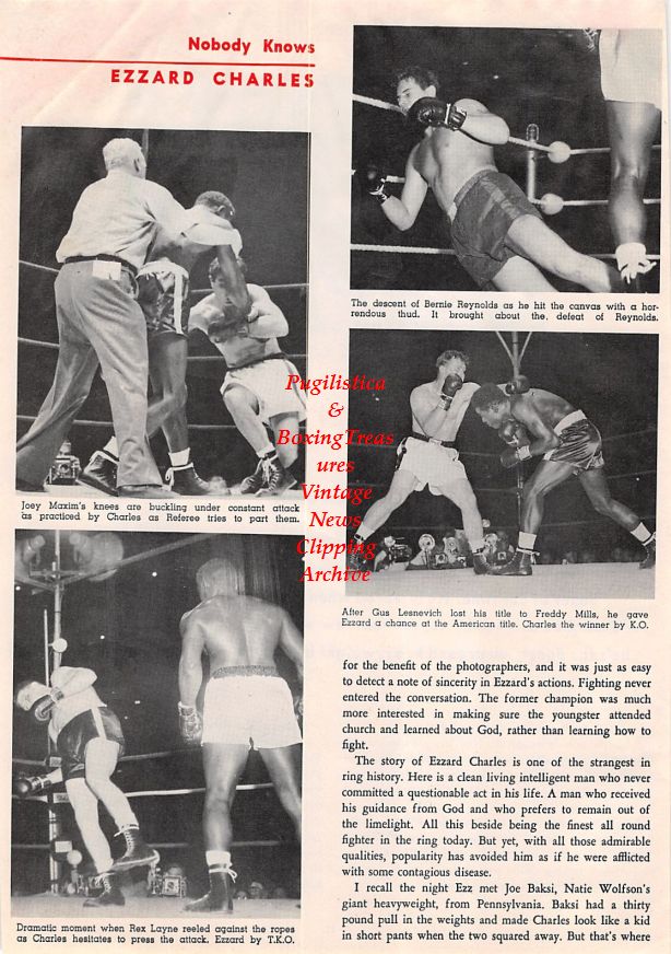 Boxing News Clipping #1400 - Ezzard Charles, Joey Maxim, Rex Layne, Bernie Reynolds, Gus Lesnevich