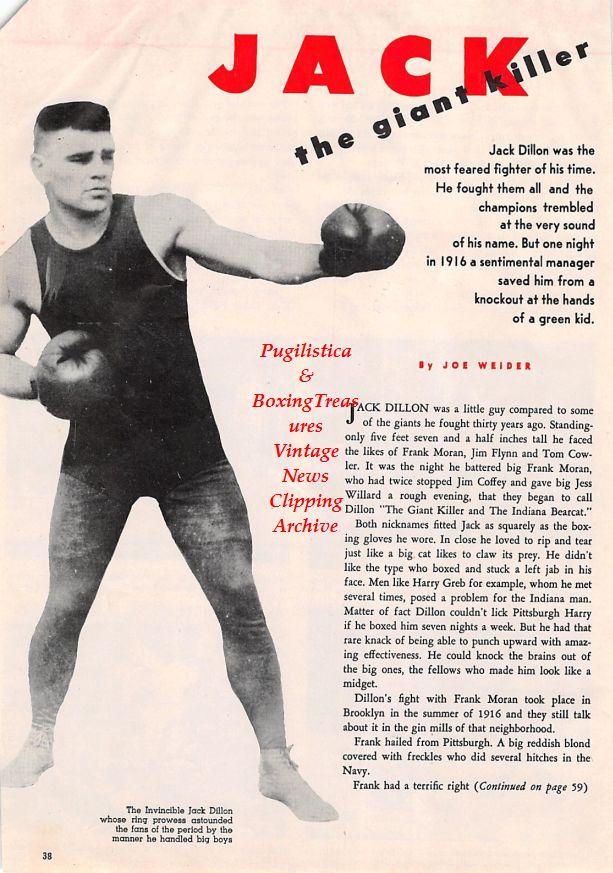 Boxing News Clipping #1408 - Jack Dillon, Jimmy McLarnin, Tony Canzoneri, Sammy Baker, Pancho Villa, Young Corbett III