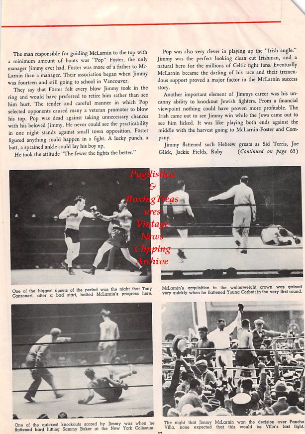 Boxing News Clipping #1408 - Jack Dillon, Jimmy McLarnin, Tony Canzoneri, Sammy Baker, Pancho Villa, Young Corbett III