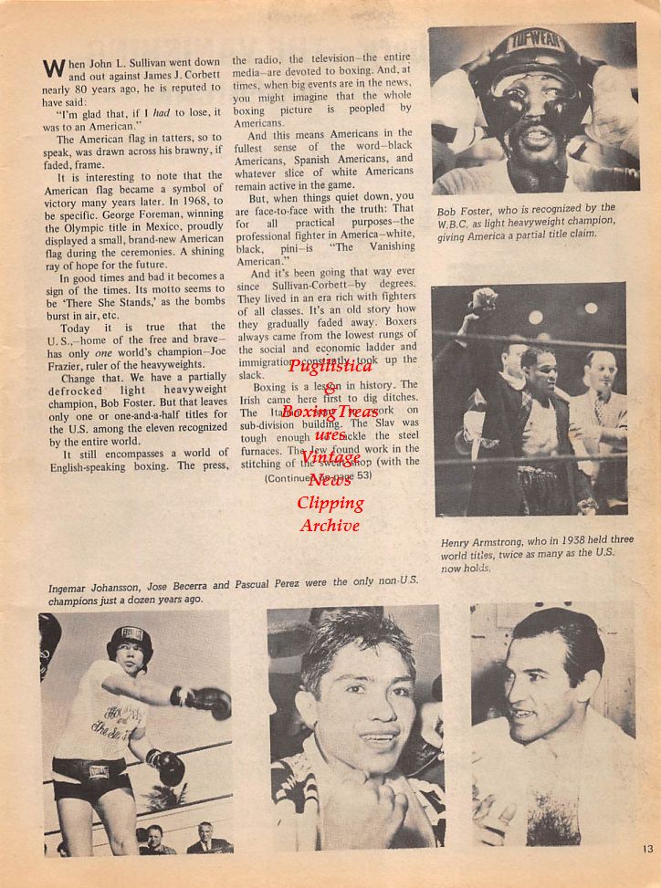 Boxing News Clipping #142 - Bob Foster, Henry Armstrong, Ingemar Johansson, Jose Becerra, Pascual Perez, Georgie Levine