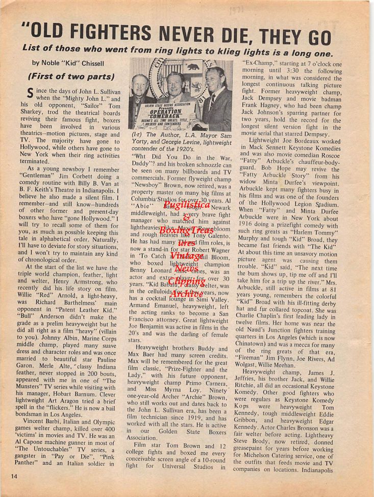 Boxing News Clipping #142 - Bob Foster, Henry Armstrong, Ingemar Johansson, Jose Becerra, Pascual Perez, Georgie Levine