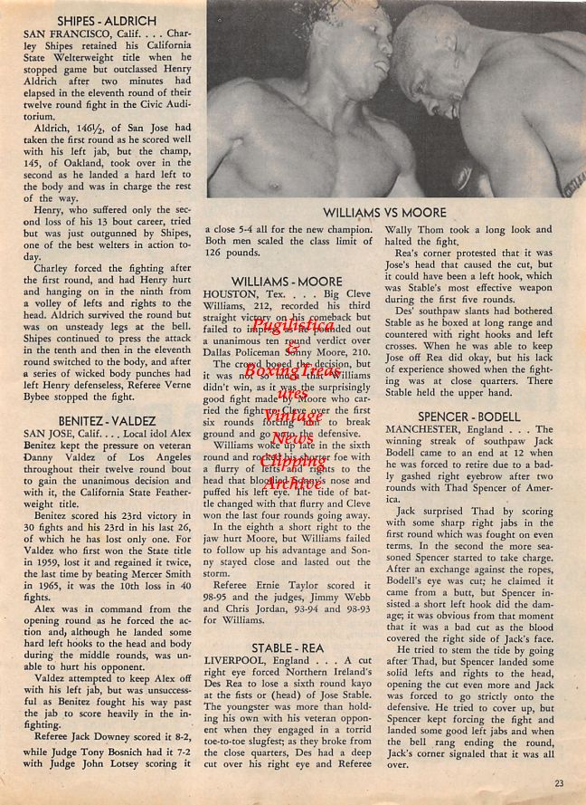 Boxing News Clipping #1420 - Ezzard Charles, Cleveland Williams vs. Sonny Moore