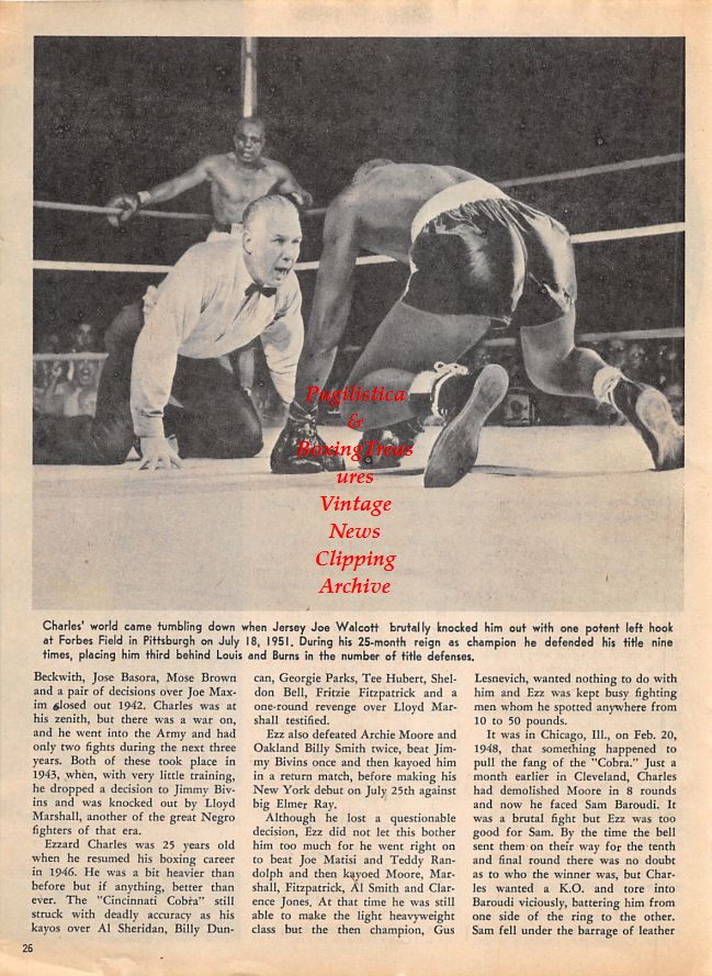 Boxing News Clipping #1421 - Ezzard Charles vs. Jersey Joe Walcott and Fitzie Fitzpatrick