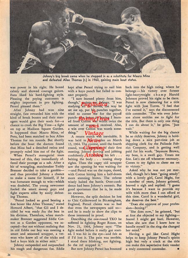Boxing News Clipping #1425 - Johnny Persol vs. Jimmy Dupree and Allen Thomas