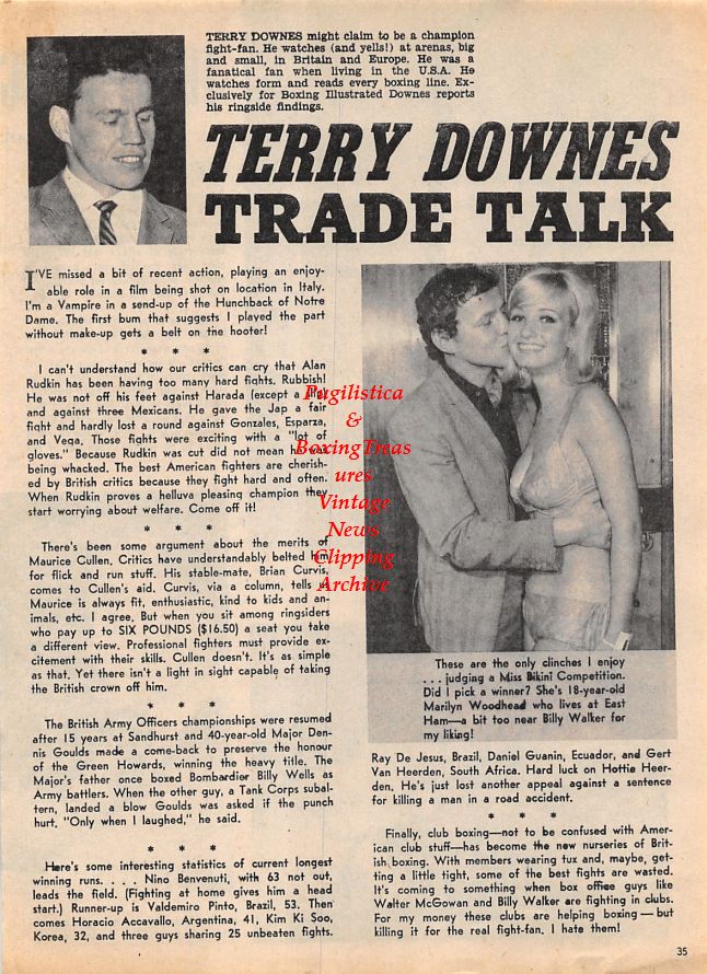Boxing News Clipping #1426 - Rinty Monaghan, Al Sharpe vs. Nat Jacobs, Terry Downes, Billy Walker