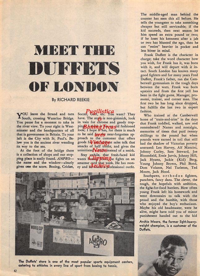 Boxing News Clipping #1428 - Frank Duffett and AMPRO, Bombardier Billy Wells, Henry Cooper, Georges Carpentier, Charles LeDoux, Ted Kid Lewis, Eddie Avoth, Ken Buchanan, Howard Winstone, Carl Gizzi