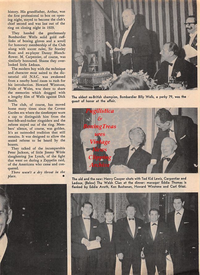 Boxing News Clipping #1428 - Frank Duffett and AMPRO, Bombardier Billy Wells, Henry Cooper, Georges Carpentier, Charles LeDoux, Ted Kid Lewis, Eddie Avoth, Ken Buchanan, Howard Winstone, Carl Gizzi