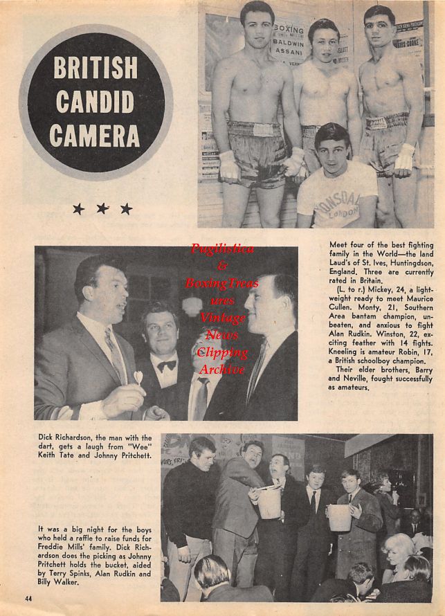 Boxing News Clipping #1429 - The Laud Brothers of St. Ives, Dick Richardson, Keith Tate, Johnny Pritchett, Terry Spinks, Alan Rudkin, Billy Walker, Frank Duffet, Carlos Ortiz