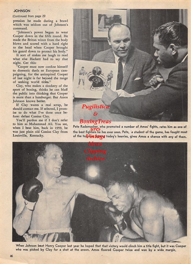Boxing News Clipping #1430 - Pete Rademacher, Amos Johnson, Henry Cooper, Jimmie Bronson