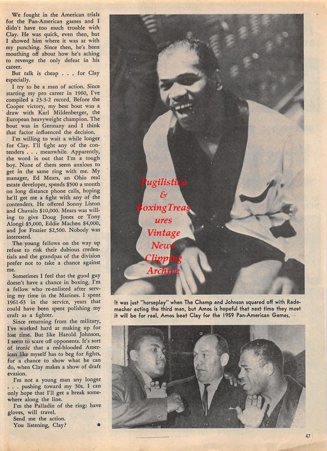 Boxing News Clipping #1431 - Amos Johnson, Muhammad Ali, Pete Rademacher