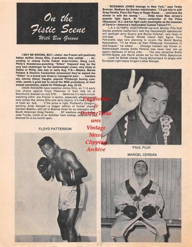 Boxing News Clipping #1435 - Floyd Patterson, Paul Takeshi Fujii, Marcel Cerdan Jr.