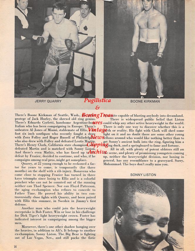 Boxing News Clipping #1439 - Henry Clark, Eduardo Corletti, Oscar Bonavena, Joe Frazier, Jerry Quarry, Boone Kirkman, Sonny Liston