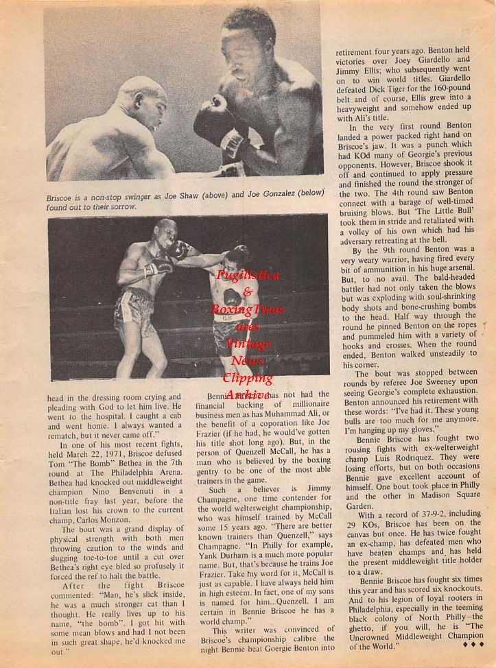 Boxing News Clipping #144 - Bennie Briscoe, Art "Curly" Miller