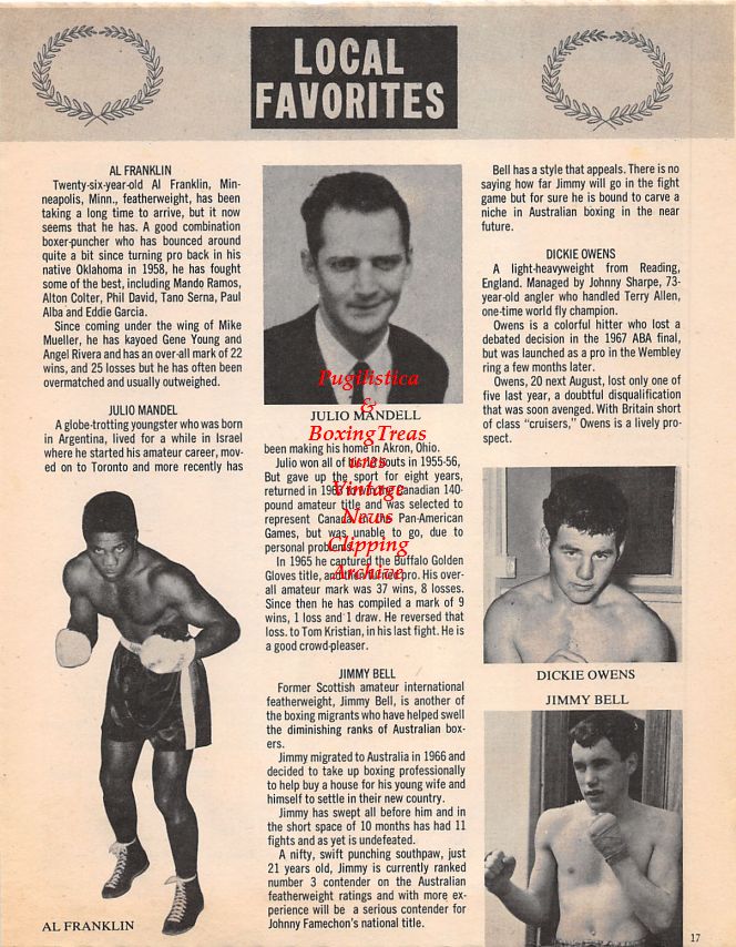 Boxing News Clipping #1440 - Julio Mandell, Al Franklin, Dickie Owens, Jimmy Bell