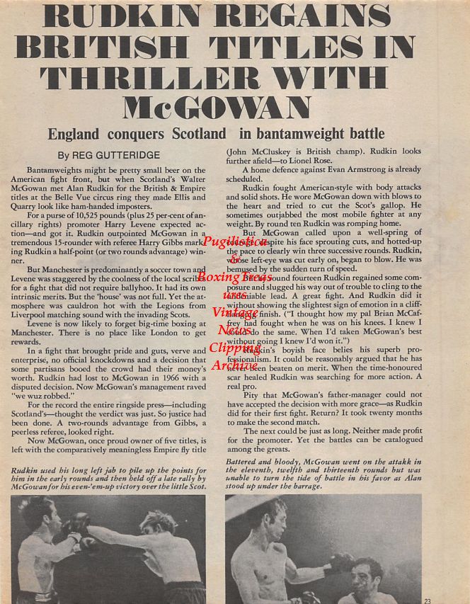 Boxing News Clipping #1443 - Alan Rudkin vs. Walter McGowan, Cleveland Williams, Lauro Salas, Mickey Walker, Harry Wills