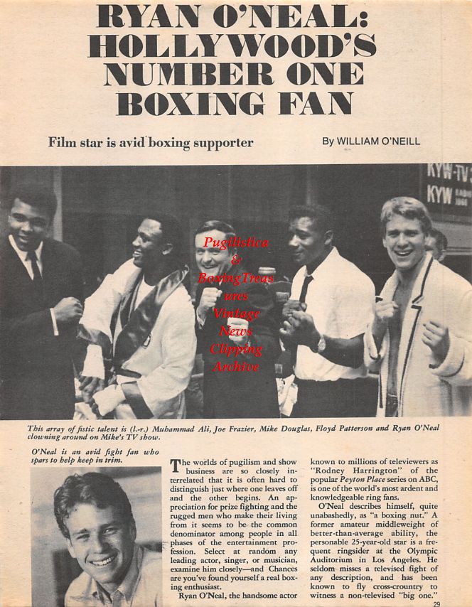 Boxing News Clipping #1446 - Ryan O'Neal with Muhammad Ali, Joe Frazier, Floyd Patterson and Mike Douglas, Hedgemon Lewis and Eddie Futch