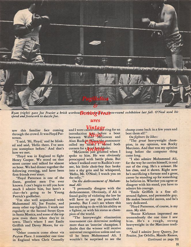 Boxing News Clipping #1447 - Anton Christoforidis vs. Melio Bettina, Ryan O'Neal sparring with Joe Frazier