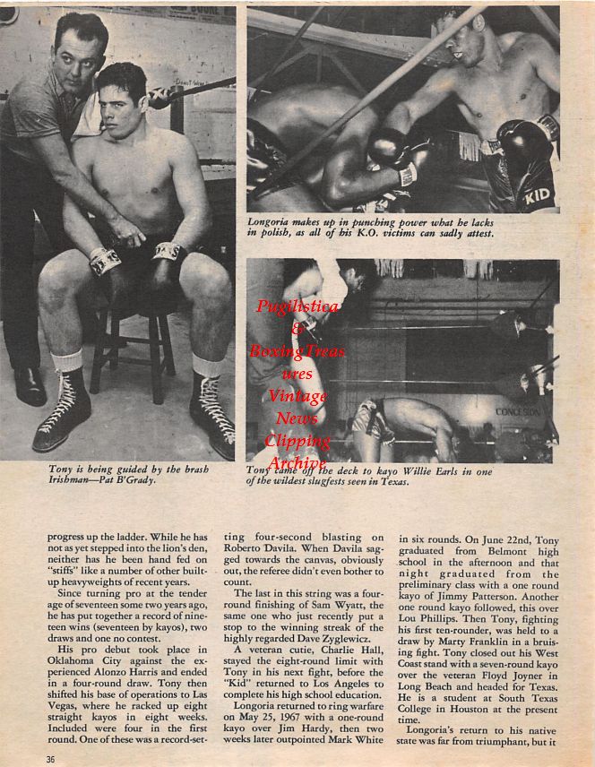 Boxing News Clipping #1449 - Tony Longoria, Pat O'Grady, Willie Earls