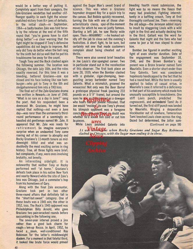 Boxing News Clipping #1451 - Joe Louis vs. Max Schmeling II, Jack Dempsey vs. Luis Angel Firpo, Sugar Ray Robinson vs. Rocky Graziano