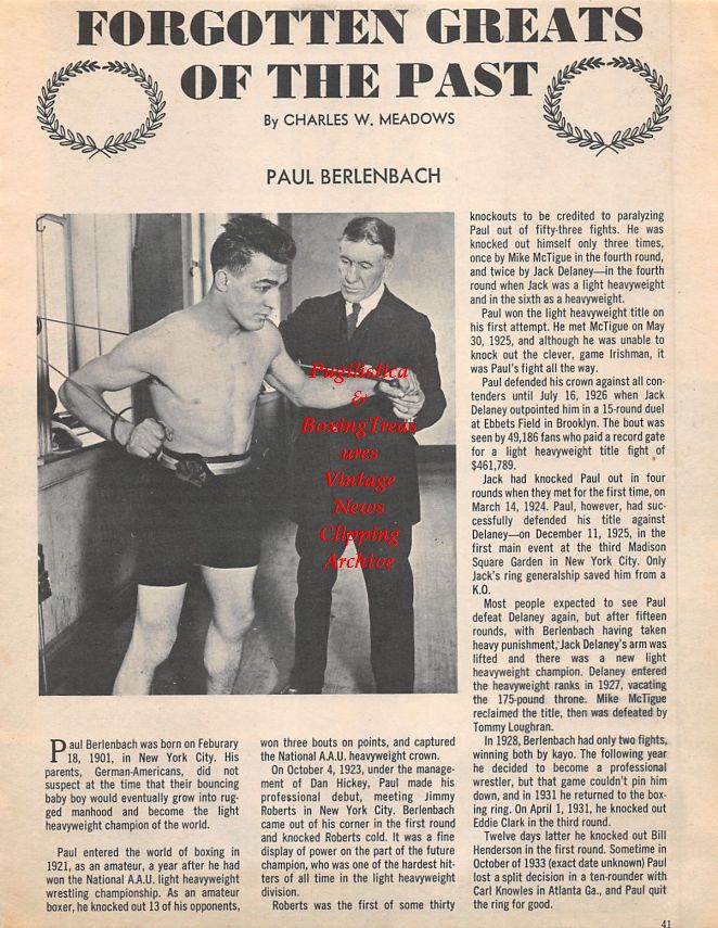 Boxing News Clipping #1452 - Paul Berlenbach, Aubrey Cull vs. Eric Chaulk, Harold Hussey vs. Wally Goulding