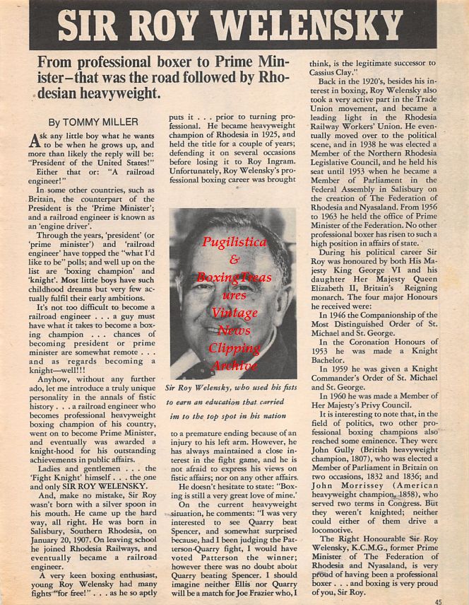 Boxing News Clipping #1454 - Roy Welensky, Reg Gutteridge, Ralph Charles, Jimmy Anderson, John Stacey