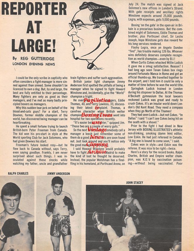 Boxing News Clipping #1454 - Roy Welensky, Reg Gutteridge, Ralph Charles, Jimmy Anderson, John Stacey