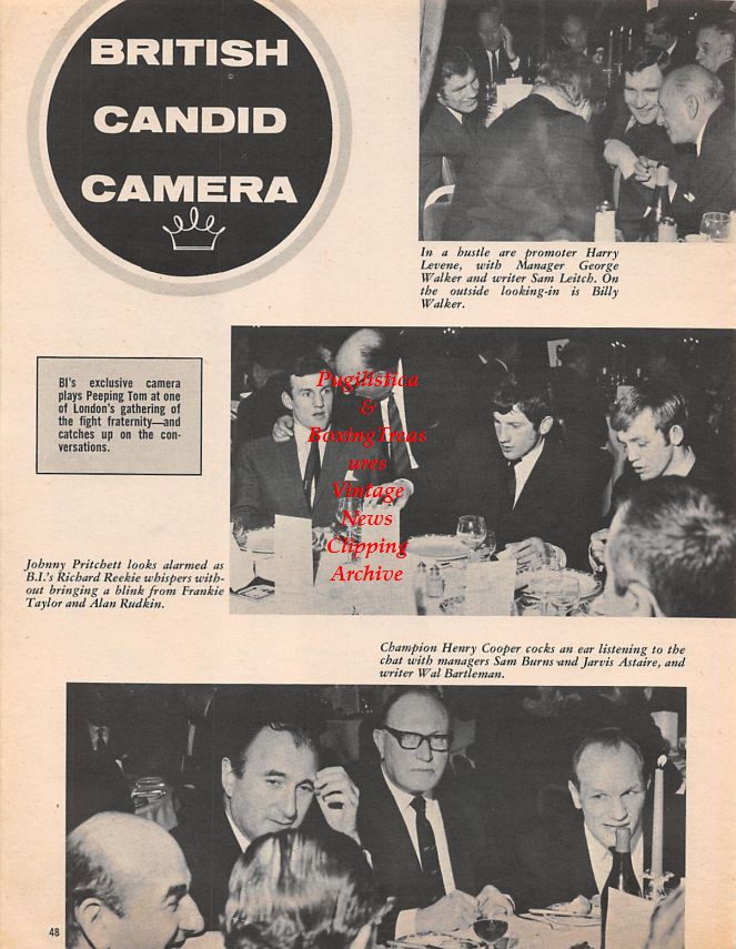 Boxing News Clipping #1455 - Harry Levene, George Walker, Billy Walker, Johnny Pritchett, Frankie Taylor, Alan Rudkin, Henry Cooper, Sam Burns, Jarvis Astaire, Eduardo Corletti