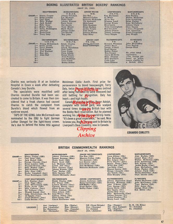 Boxing News Clipping #1455 - Harry Levene, George Walker, Billy Walker, Johnny Pritchett, Frankie Taylor, Alan Rudkin, Henry Cooper, Sam Burns, Jarvis Astaire, Eduardo Corletti