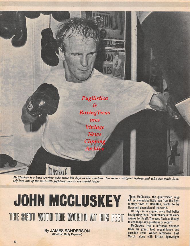 Boxing News Clipping #1456 - John McCluskey, Morton Lewis, Ted Kid Lewis, Terry Lawless, Mike Barrett, Bobby Diamond, Harry Gibbs and others