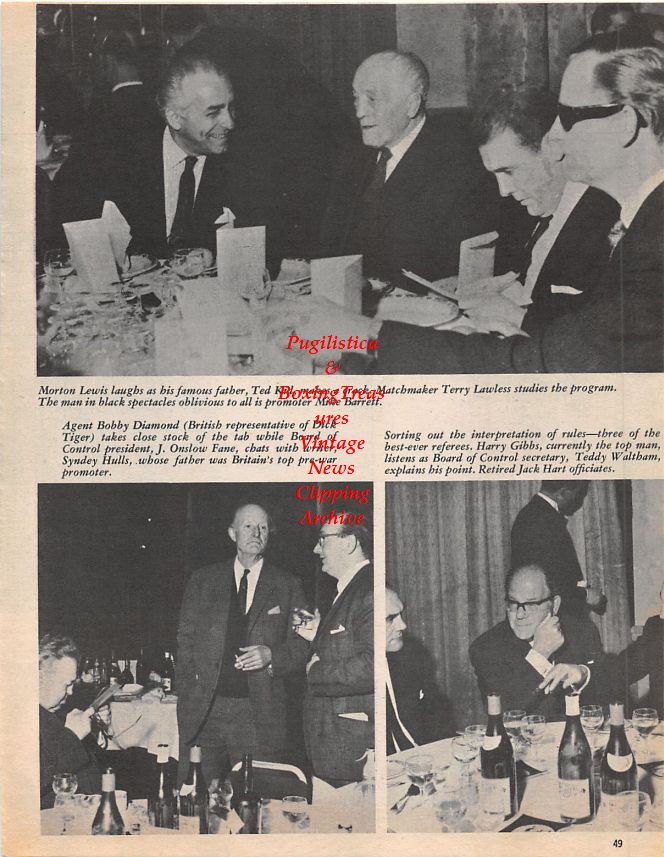 Boxing News Clipping #1456 - John McCluskey, Morton Lewis, Ted Kid Lewis, Terry Lawless, Mike Barrett, Bobby Diamond, Harry Gibbs and others