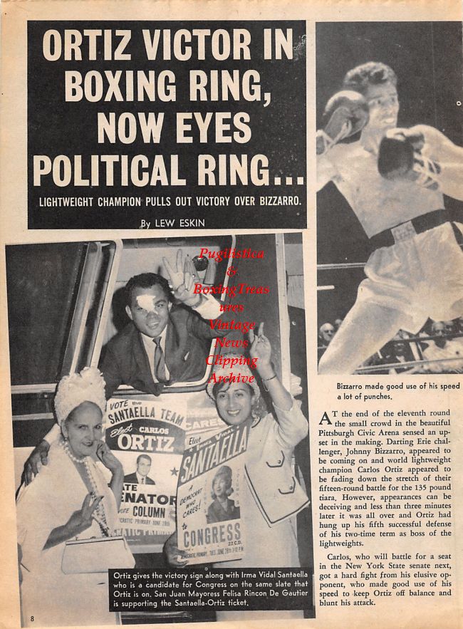 Boxing News Clipping #1462 - Carlos Ortiz, Johnny Bizzarro, Sonny Liston, Roger Rouse