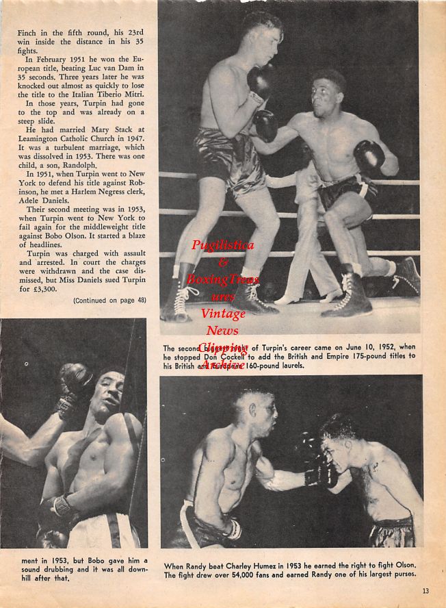 Boxing News Clipping #1465 - Randolph Turpin, Don Cockell, Charley Humez